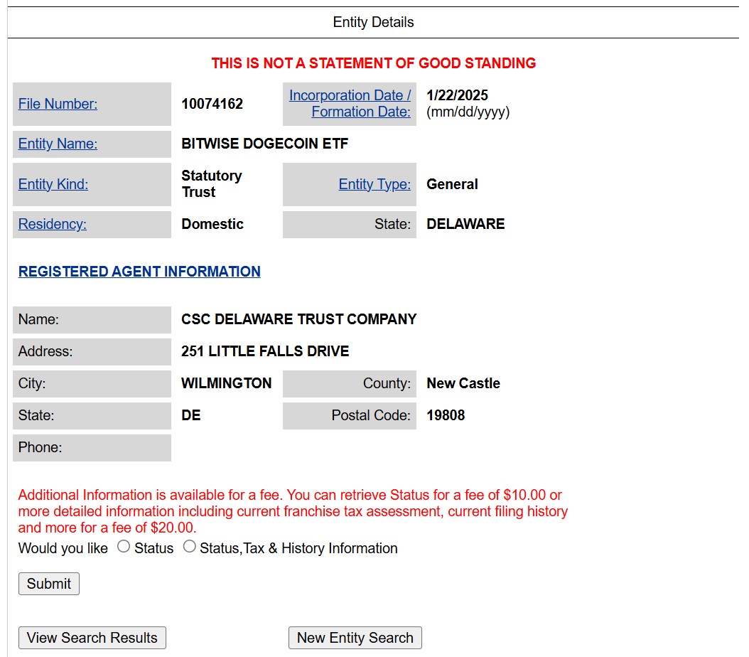 Dépôt de Bitwise pour un ETF Dogecoin Dépôt de Bitwise pour un ETF Dogecoin