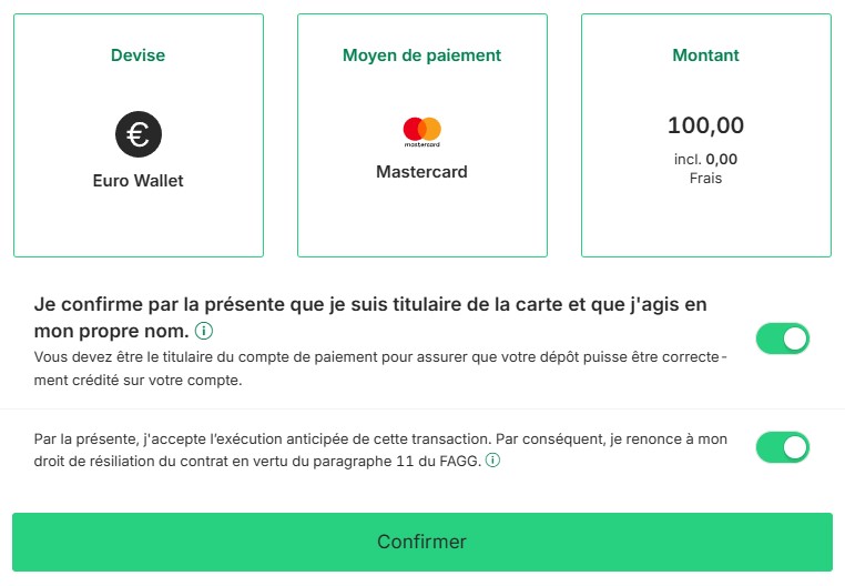 Récapitulatif Dépôt Bitpanda