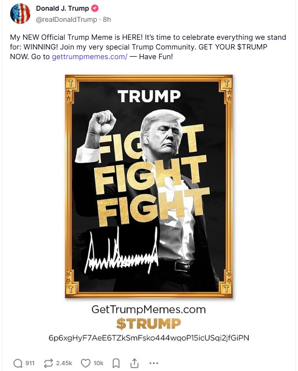 Message de Donald Trump sur Truth Social Message de Donald Trump sur Truth Social