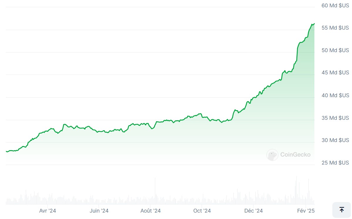 Évolution de la capitalisation de l'USDC sur 12 mois Évolution de la capitalisation de l'USDC sur 12 mois