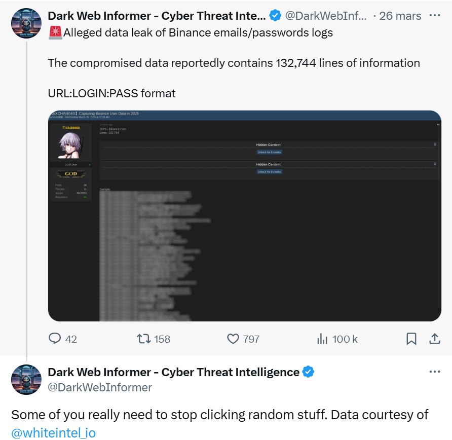 Tweet de Dark Web Informer