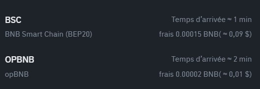 Frais Retrait BNB Blockchain