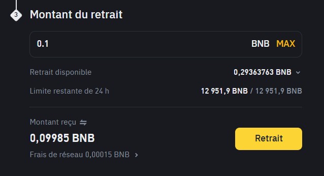 Montant Retrait BNB Binance
