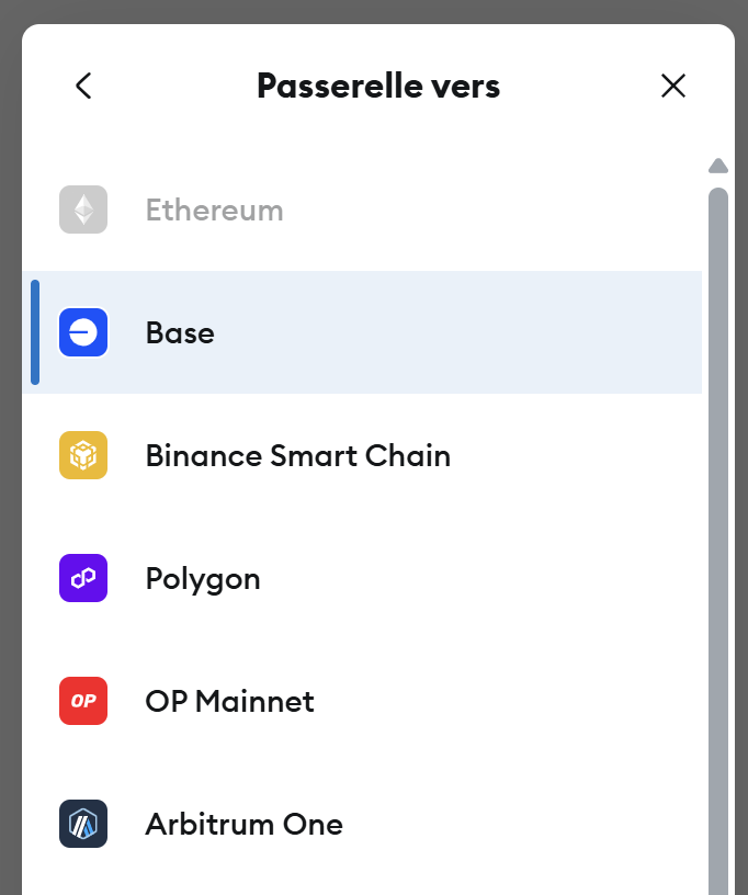 Choix Réseau Bridge MetaMask Choix Réseau Bridge MetaMask