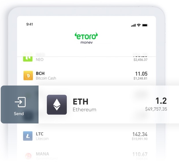 Interface de l'application eToro Money Interface de l'application eToro Money