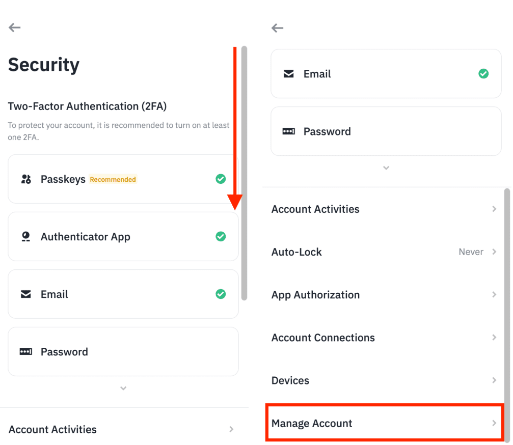 Supprimer Compte Binance Application Étape 2