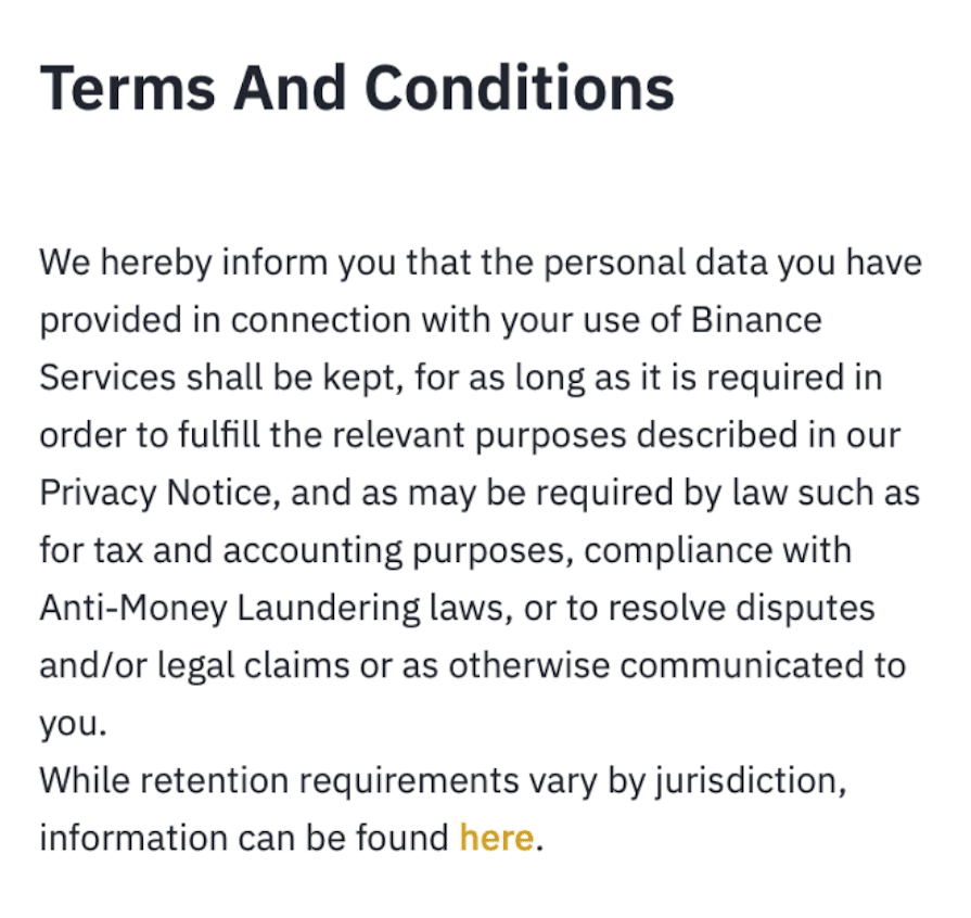 Supprimer Compte Binance Site Web Étape 5