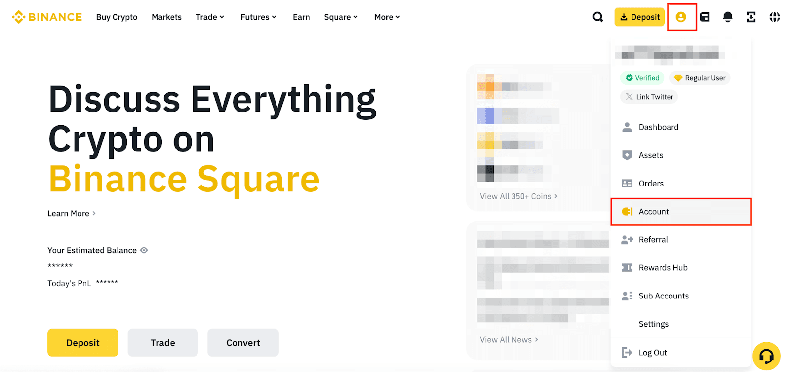 Supprimer Compte Binance Site Web Étape 1