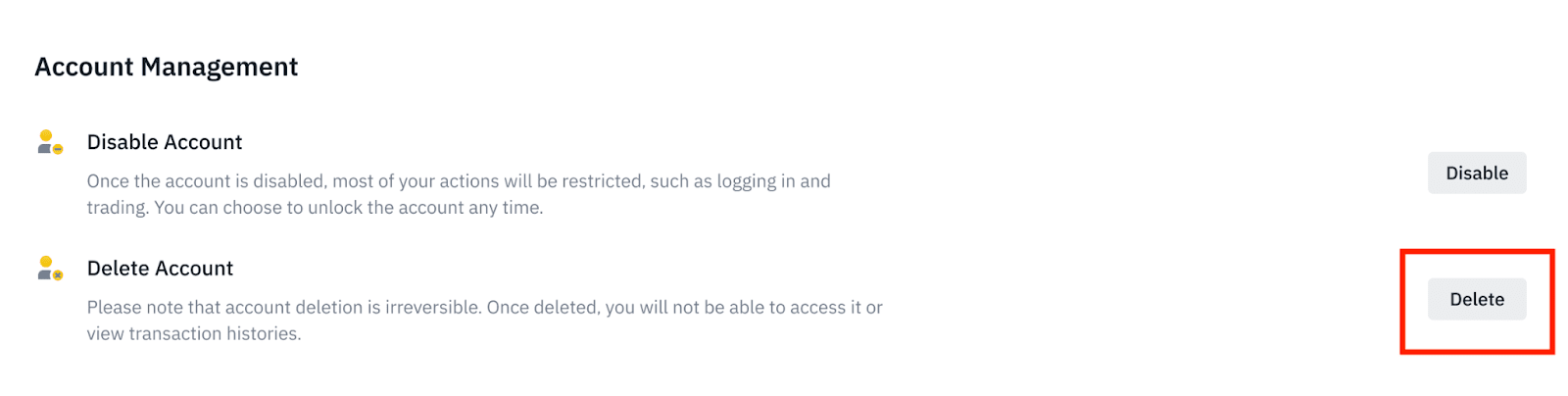 Supprimer Compte Binance Site Web Étape 3