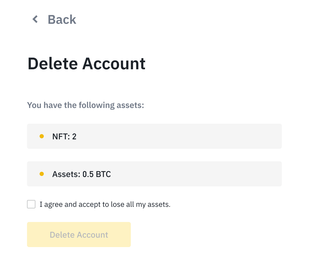 Supprimer Compte Binance Site Web Étape 6