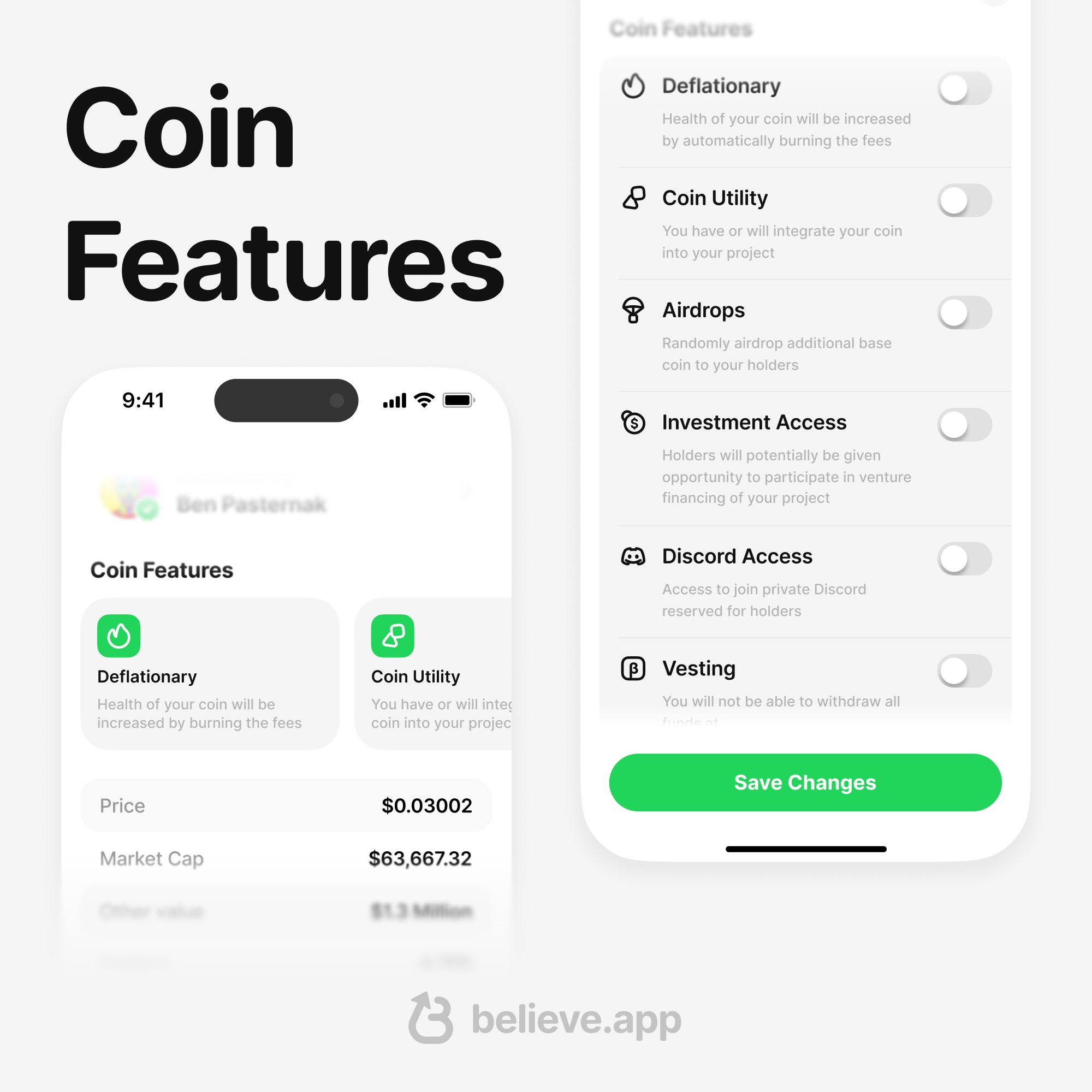 Fonctionnalités Token Believe Fonctionnalités Token Believe