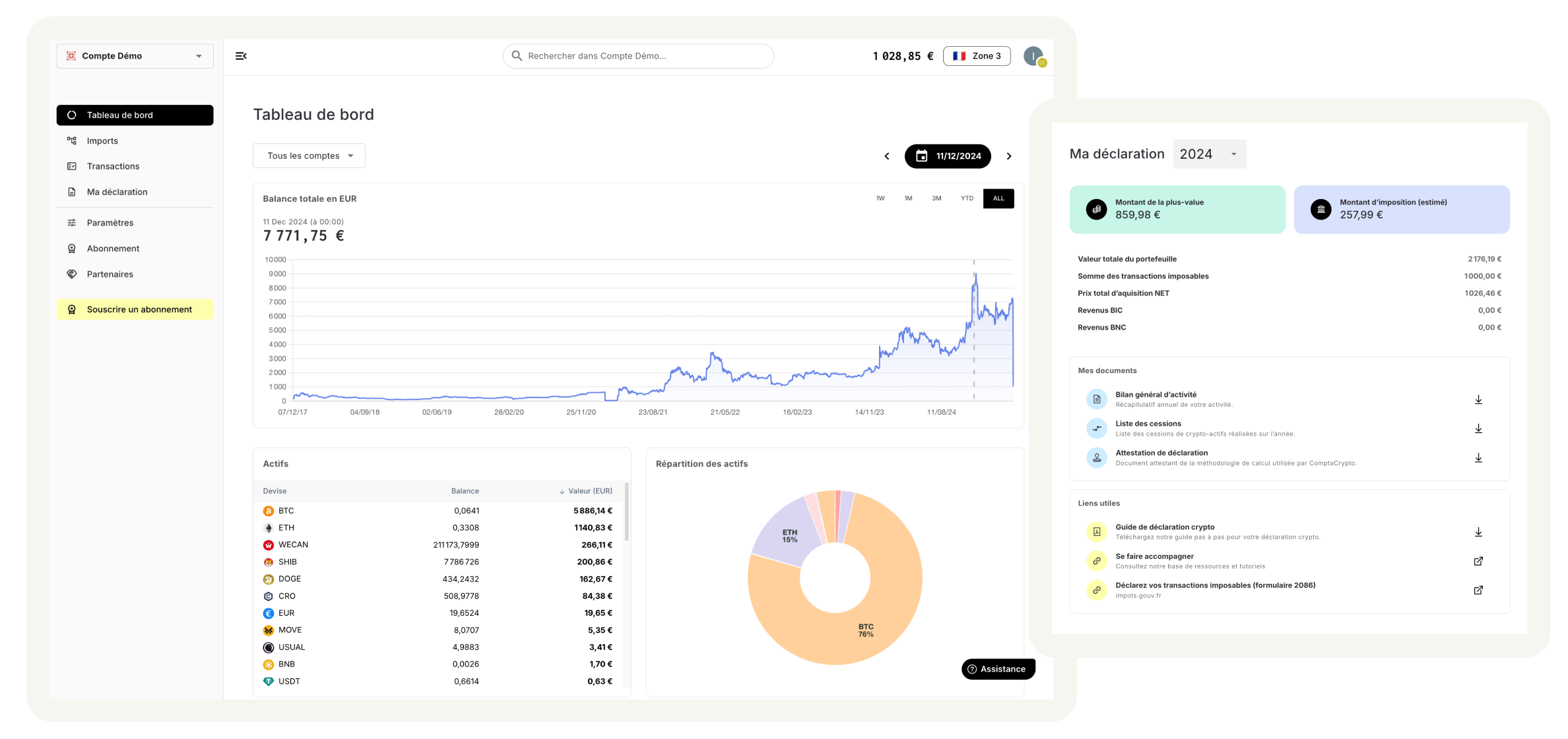 Aperçu Interface ComptaCrypto Aperçu Interface ComptaCrypto