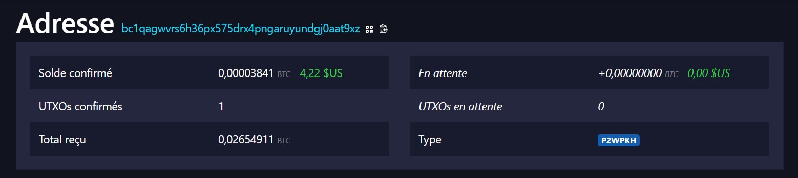 Adresse Bitcoin partagée par le hacker