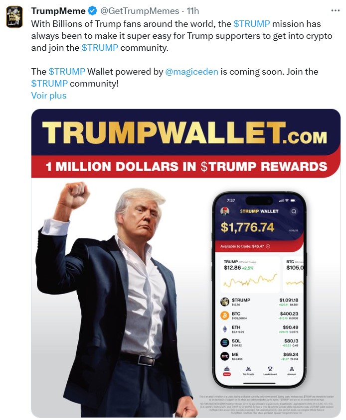 Post X des équipes du memecoin TRUMP Post X des équipes du memecoin TRUMP