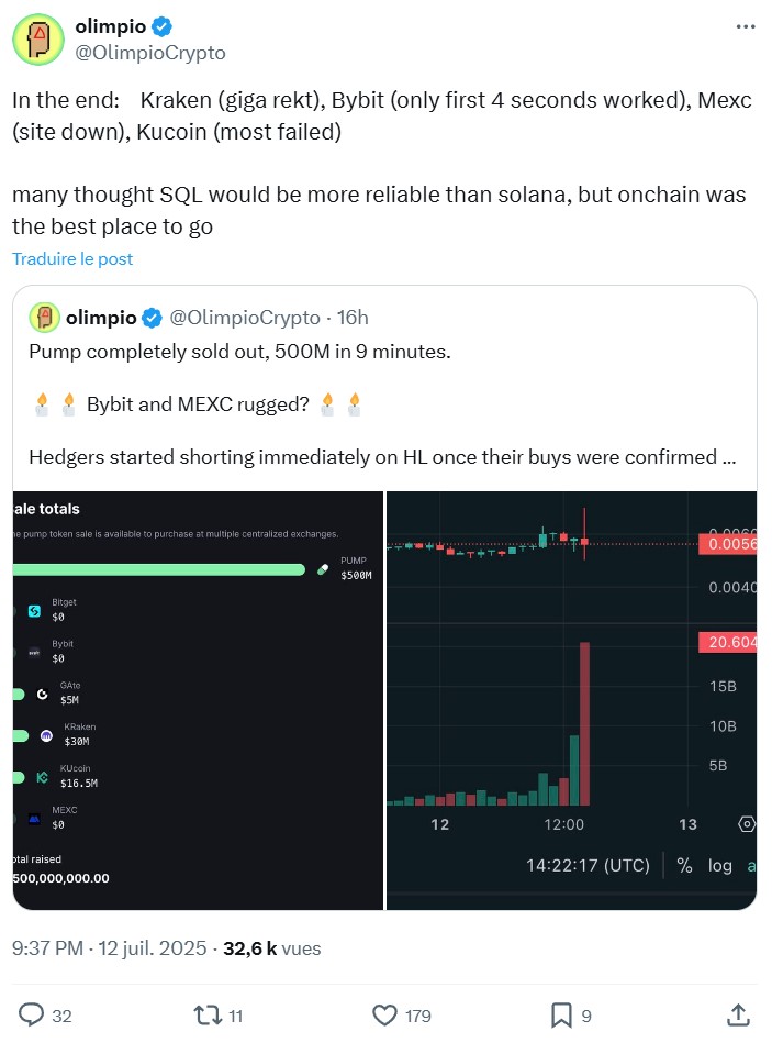 La vente de tokens PUMP aurait rencontré des problèmes sur Kraken, MEXC et KuCoin La vente de tokens PUMP aurait rencontré des problèmes sur Kraken, MEXC et KuCoin