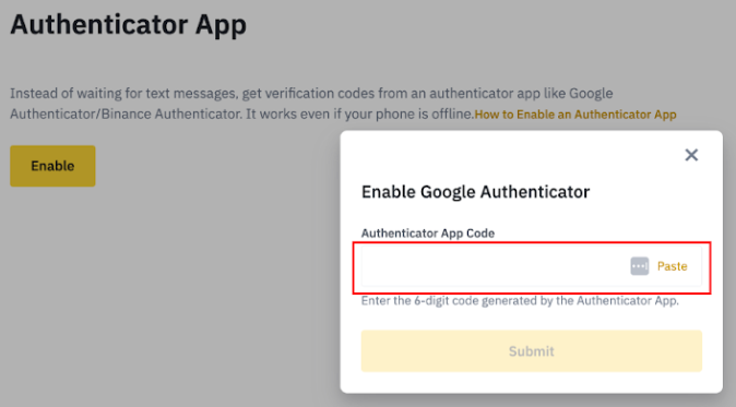 Confirmation du 2FA sur Binance Confirmation du 2FA sur Binance