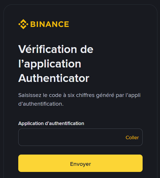 Connexion à Binance nécessitant la 2FA Connexion à Binance nécessitant la 2FA