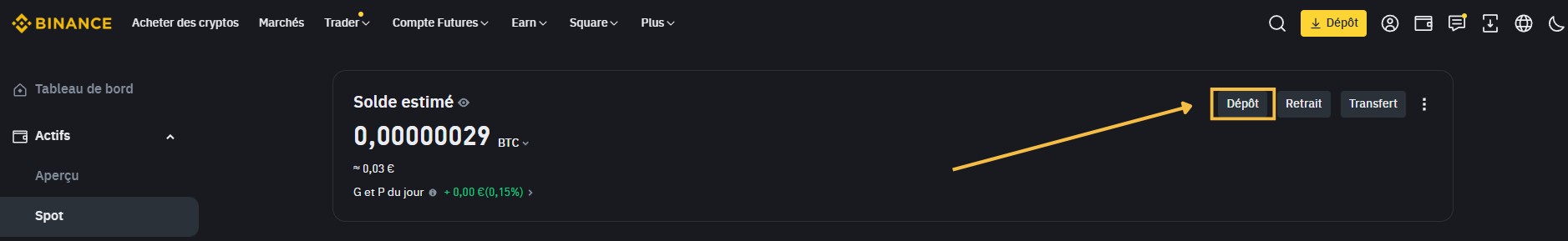 Dépot crypto binance