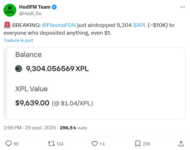 Témoignage d'un airdrop de XPL Témoignage d'un airdrop de XPL