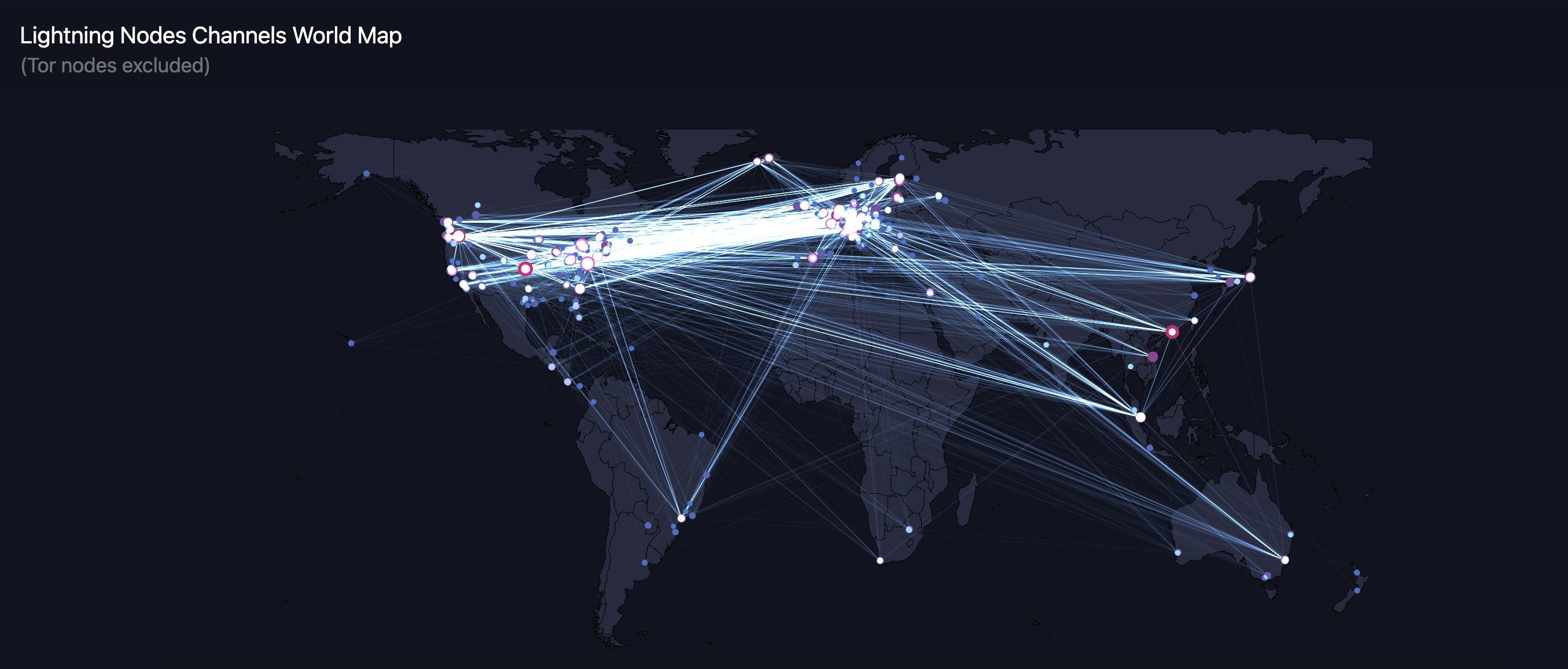 Carte des canaux du Lightning Network à travers le monde Carte des canaux du Lightning Network à travers le monde