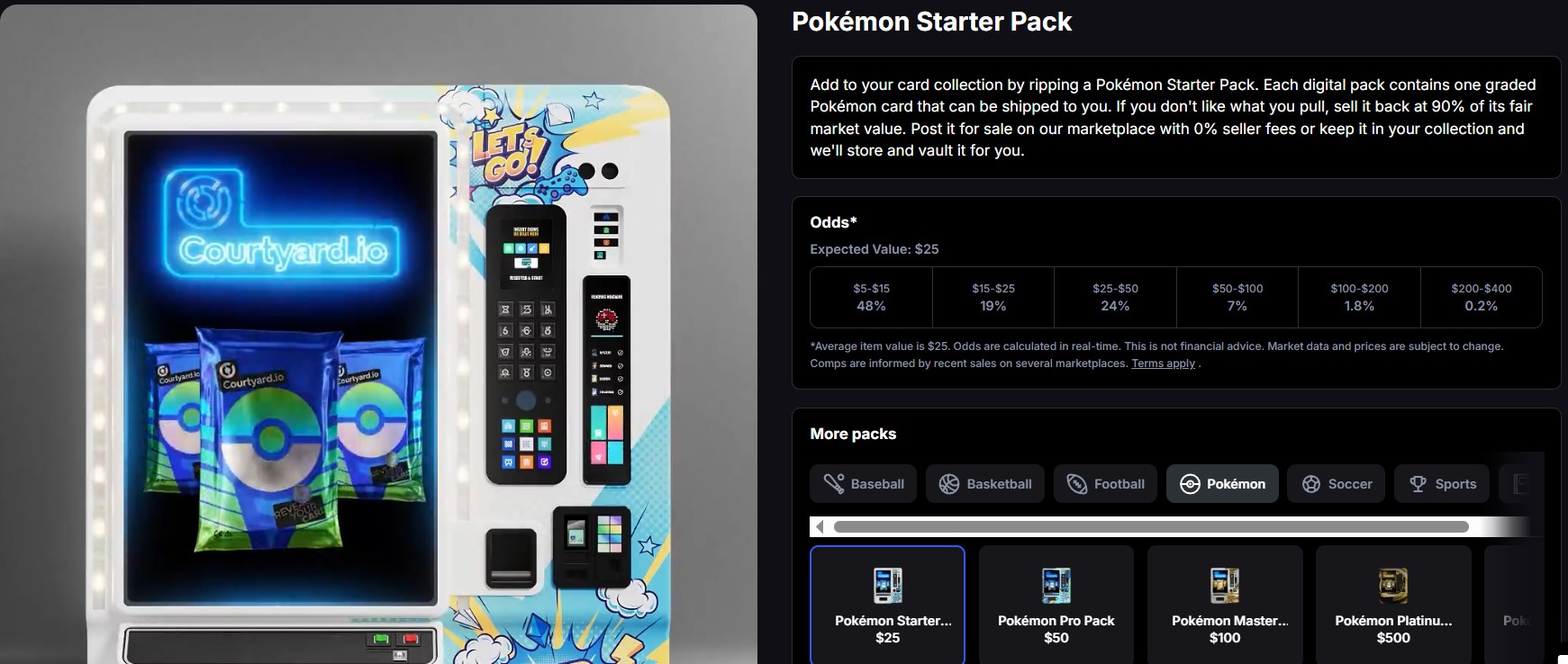 Distributeur aléatoire de cartes Pokémon de Courtyard Distributeur aléatoire de cartes Pokémon de Courtyard