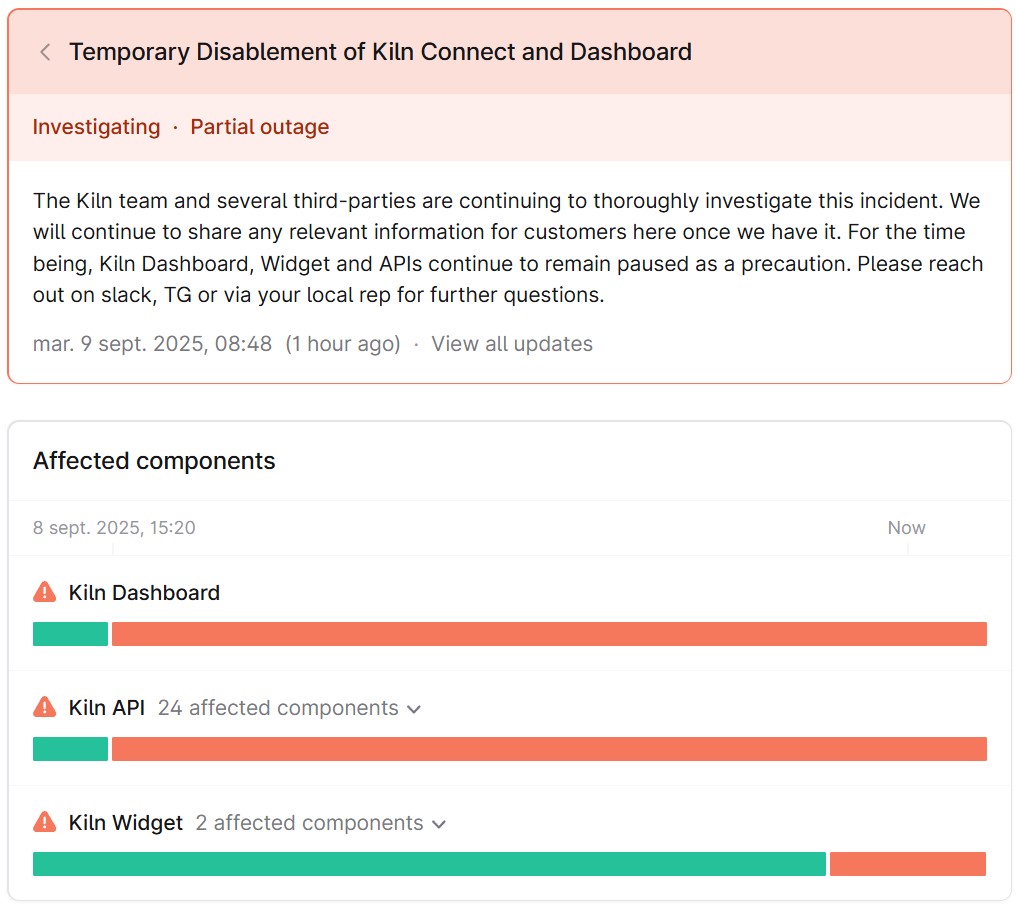 Tableau de bord de Kiln Tableau de bord de Kiln