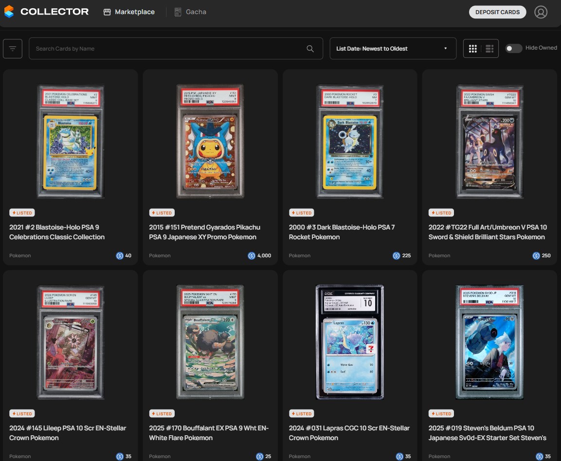 Aperçu de la marketplace de Collector Crypt Aperçu de la marketplace de Collector Crypt