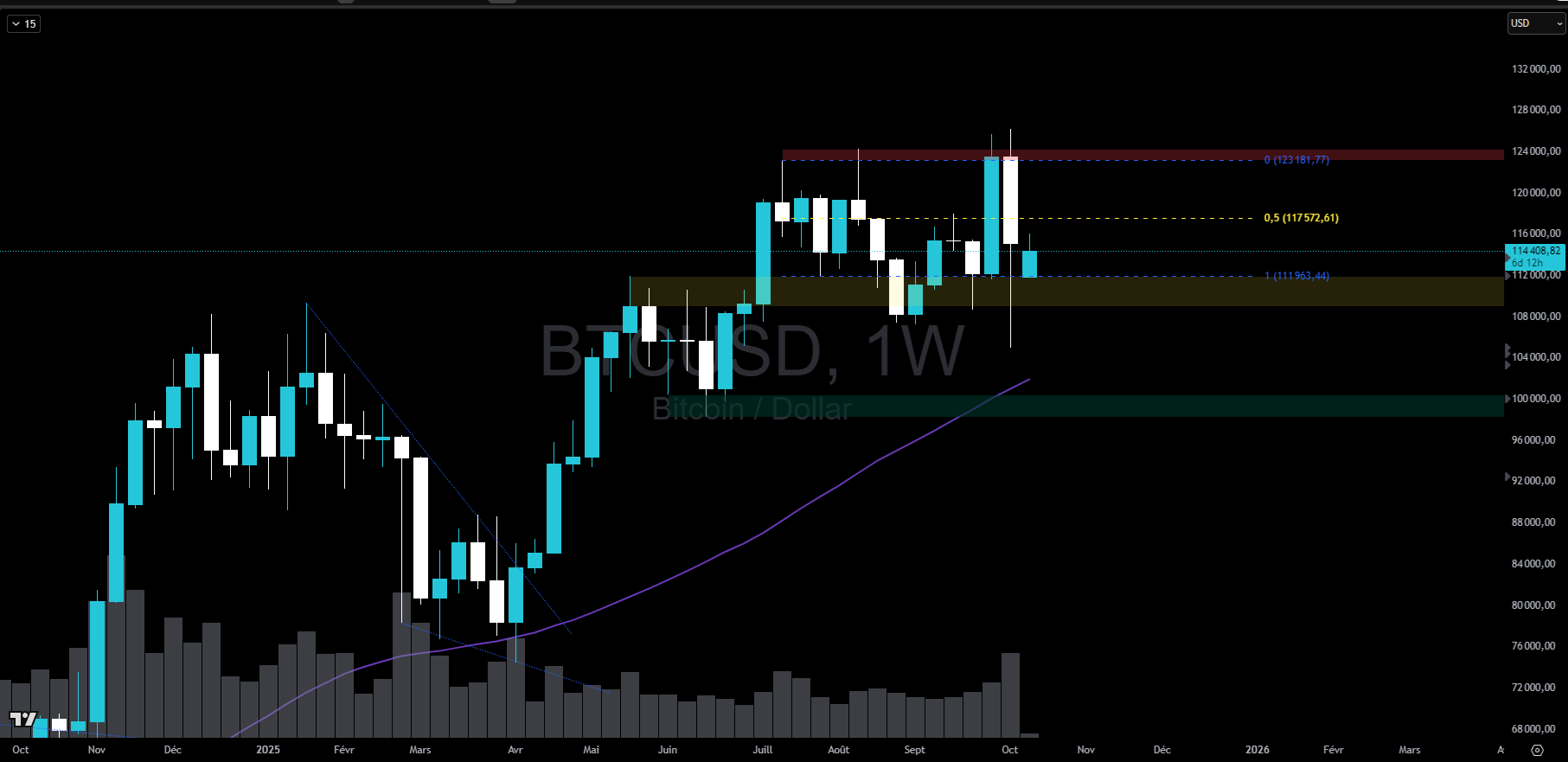Bitcoin en hebdomadaire Bitcoin en hebdomadaire