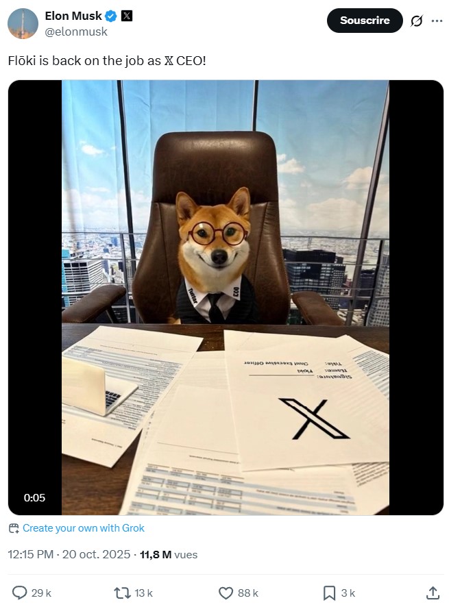 Tweet d'Elon Musk Tweet d'Elon Musk