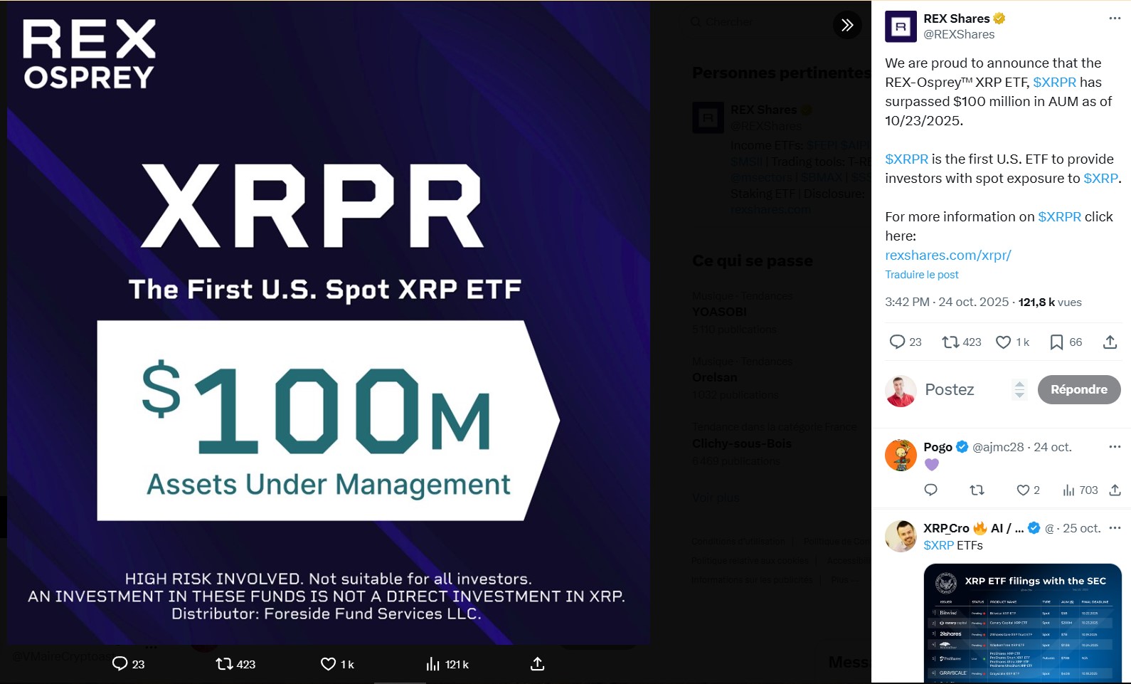 Annonce de REX Shares sur X Annonce de REX Shares sur X