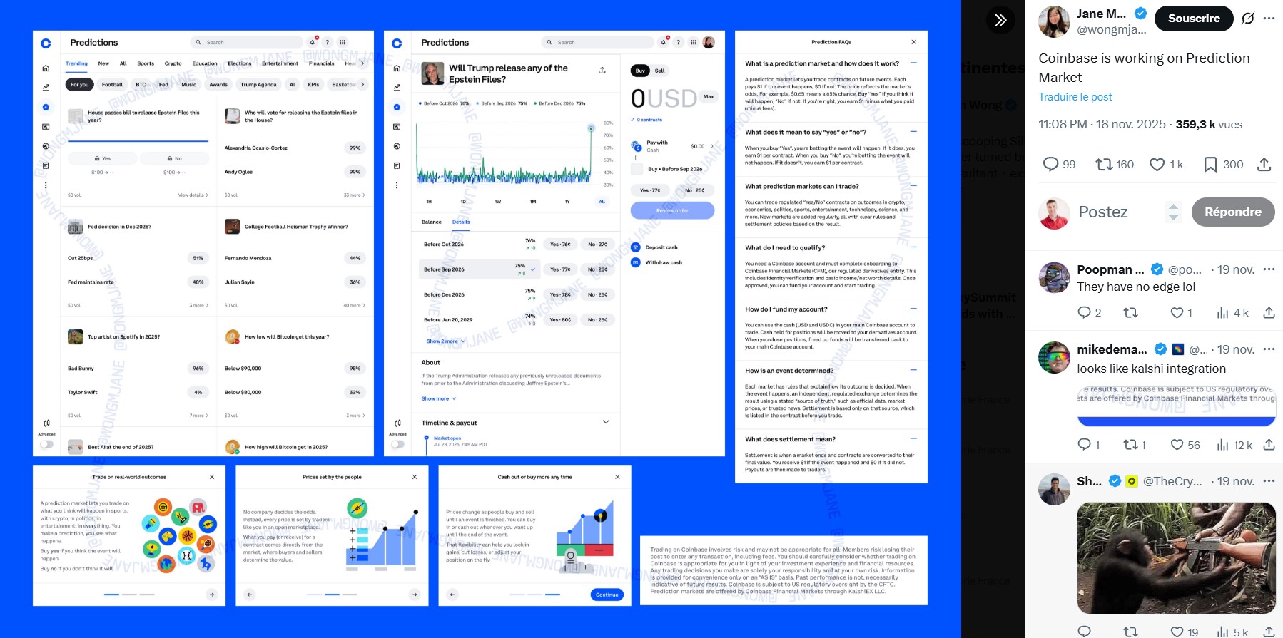 Interface présumée des potentiels marchés prédictifs sur Coinbase Interface présumée des potentiels marchés prédictifs sur Coinbase