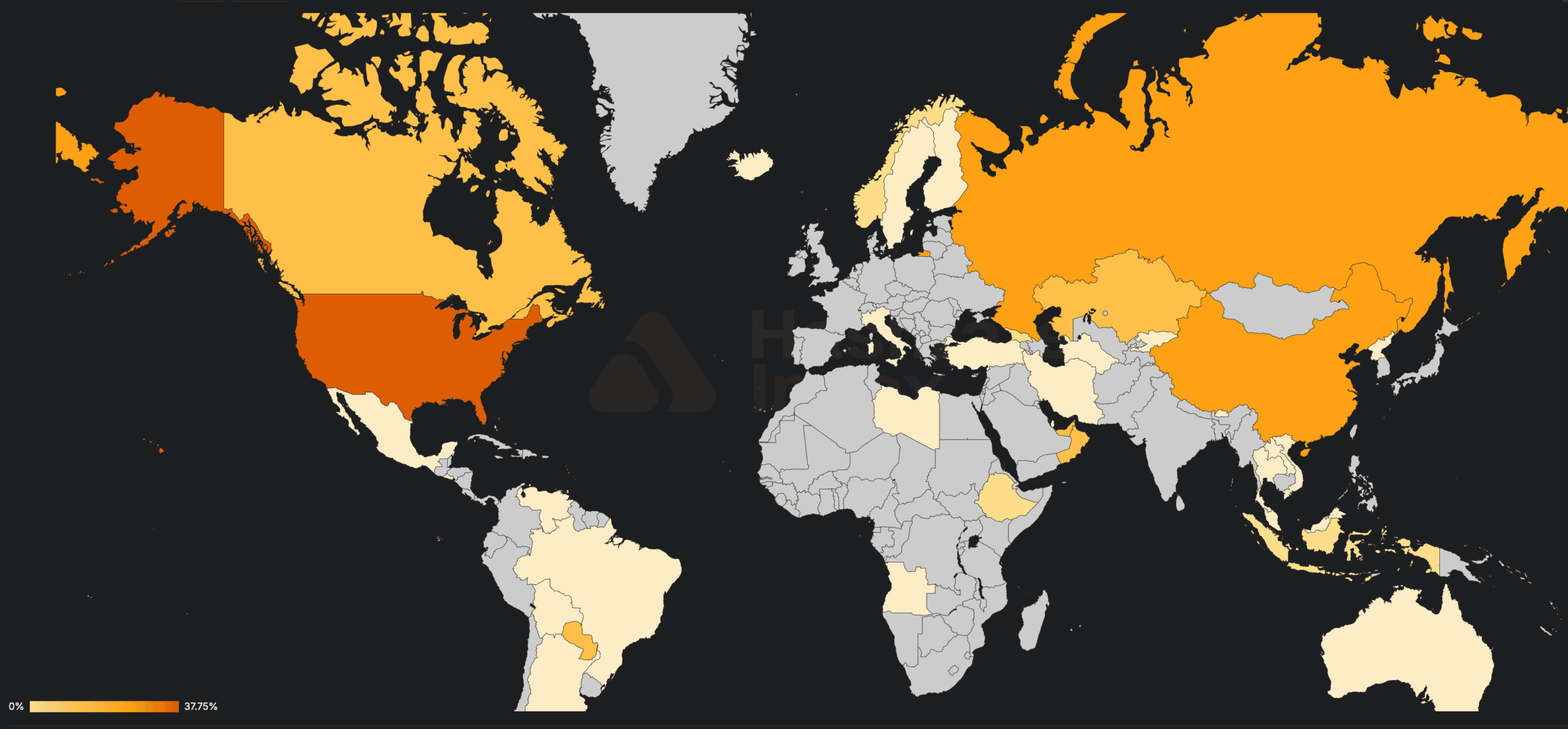 La Russie représente 15,5 % du hashrate mondial La Russie représente 15,5 % du hashrate mondial