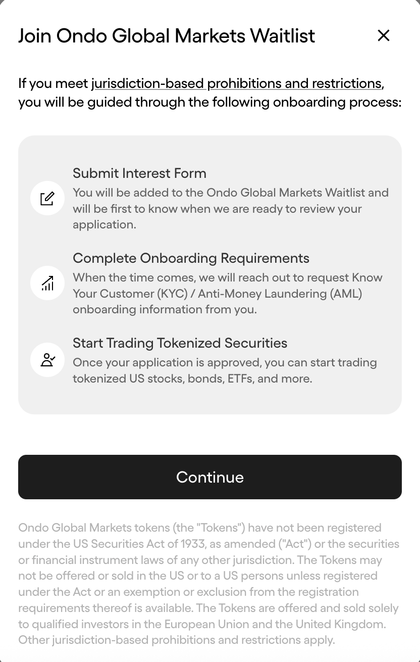 Formulaire pour la waitlist d'Ondo Global Markets Formulaire pour la waitlist d'Ondo Global Markets