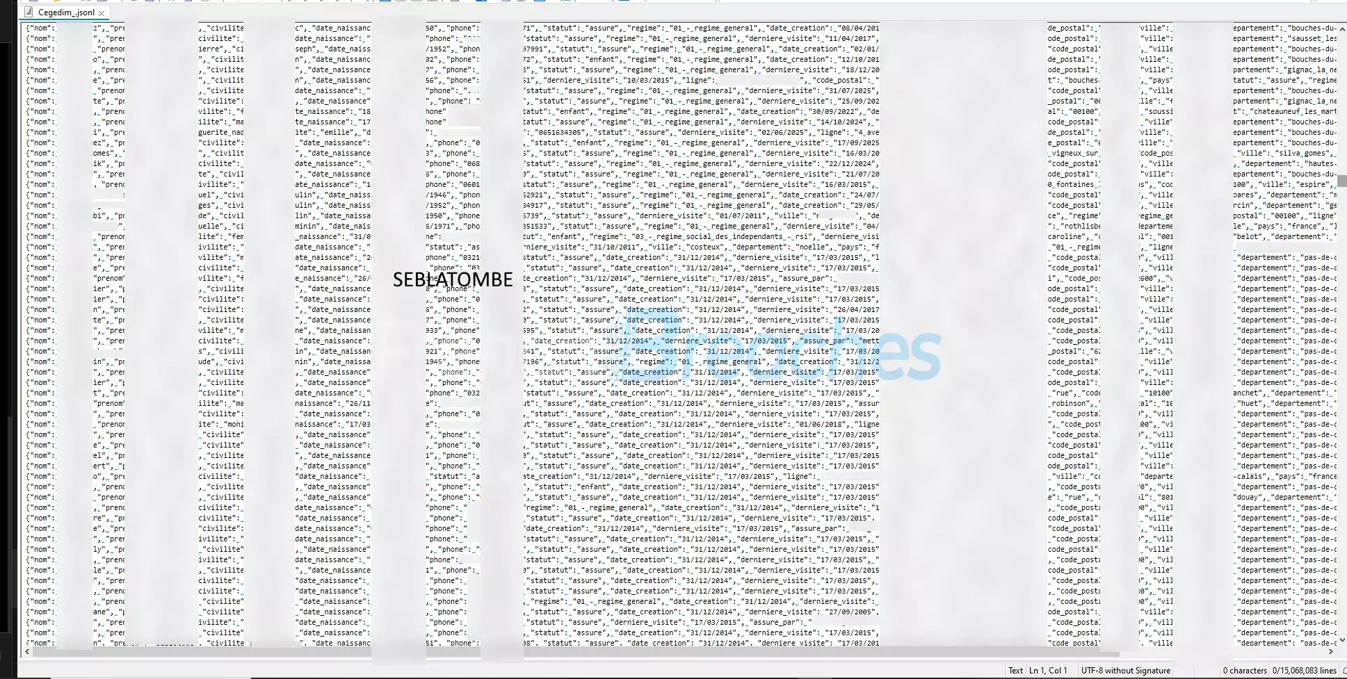 Extrait de la base de données 