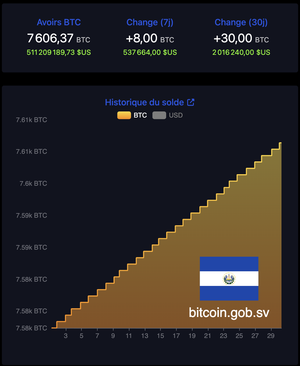 Quantité de bitcoins détenus par le Salvador