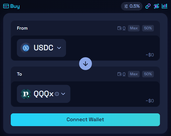 Achat QQQx avec USDC