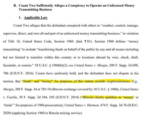 Le Bitcoin mentionné comme une monnaie dans l'affaire Samourai Wallet