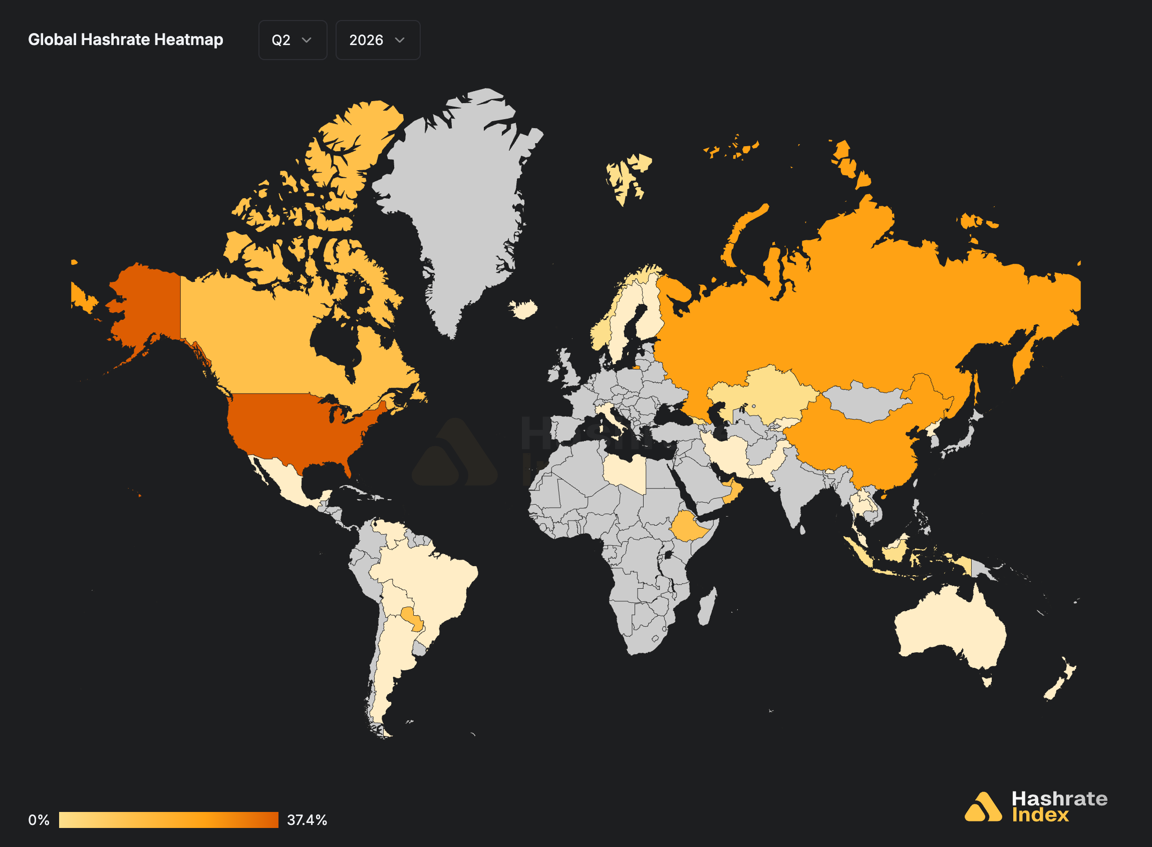 Heatmap du hashrate mondial Heatmap du hashrate mondial