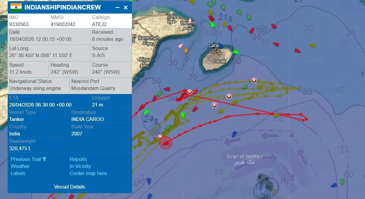 Trajet du Sanmar Herald dans le détroit d'Ormuz 