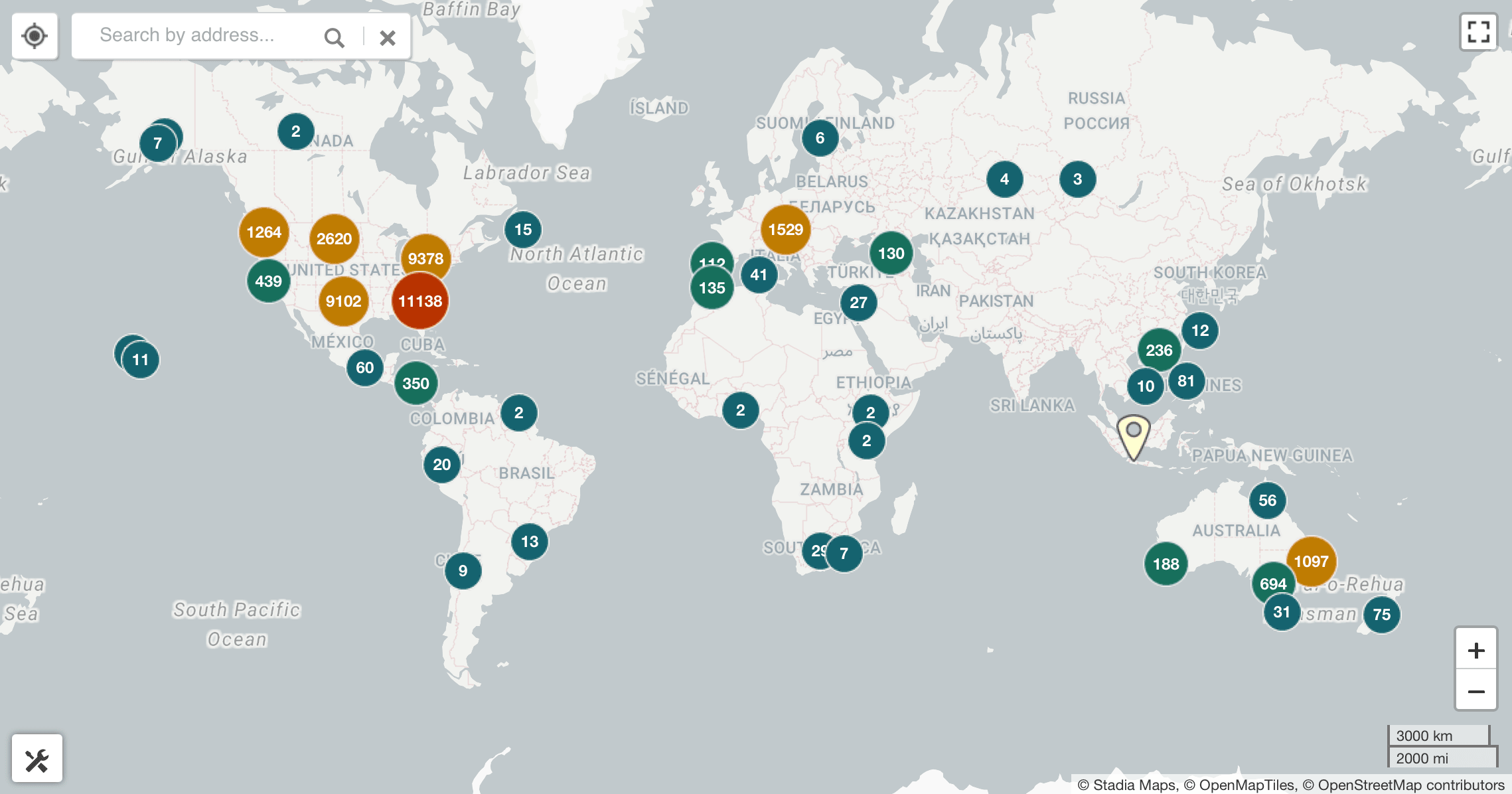 Répartition des distributeurs de Bitcoin dans le monde